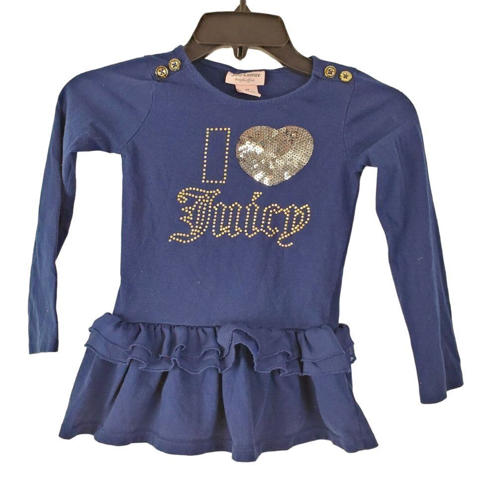 Juicy Couture Girls I Heart Juicy Sequin Ruffle Long Sleeve Shirt Size 6X